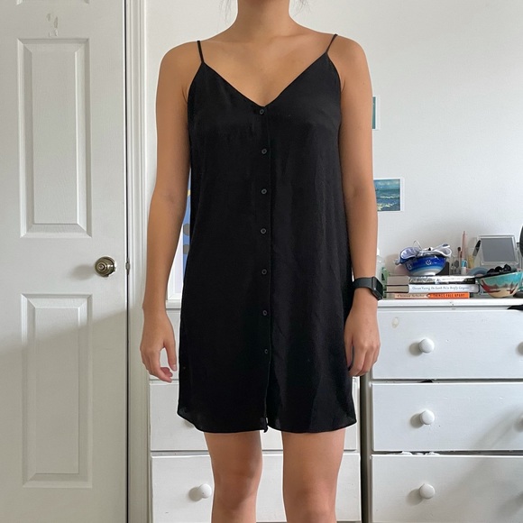 & Other Stories Black Slip Dress with Buttons - Picture 5 of 6
